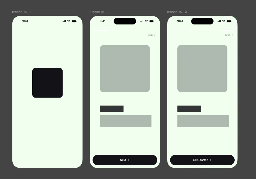 Onboarding wireframe